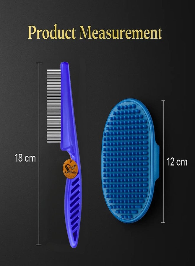 Sage Square Pet Grooming Combo for Dogs & Cats | Plastic Handle Flea Comb with Fine Stainless Steel Teeth + Soft Rubber Palm Comb for Bathing, Massaging & Deshedding | Anti-Tick Pet Care Tool - Image 3